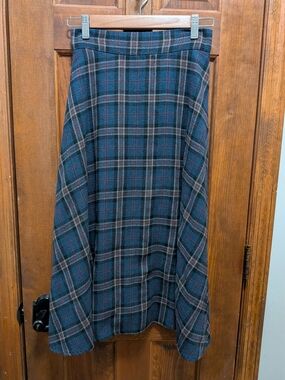 Blue Plaid Maxi Skirt — Classic A-Line